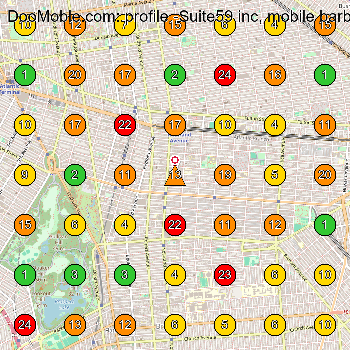 DooMoble.com: profile -Suite59 inc, mobile barber service Barber Shop GeoGrid ranking map for Brooklyn NY